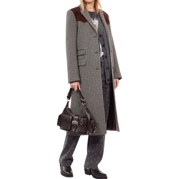 The Kooples Jackets & Blazers - The Kooples Coat Houndstooth Wool Blend Western Suede Yoke FR 38/US 6